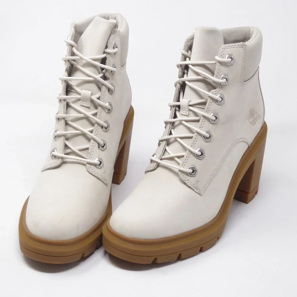 Timberland Allington Heights Boots Cream Off White Leather Lace Up Heel 7.5 - Picture 3 of 10